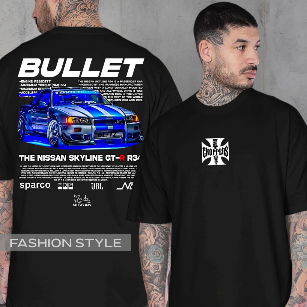 Camiseta Gtr R34 Carro Brian O'Conner Bullet Choppers Paul Walker Skyline Velozes Toretto Furiosos Jdm