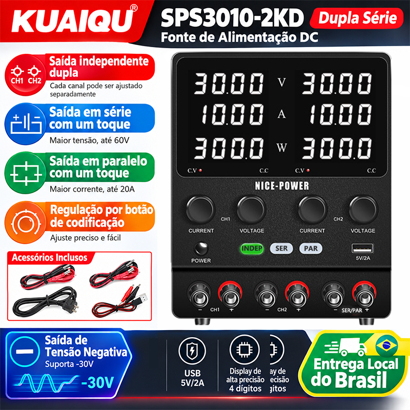 30V 10A Fonte de alimentação CC de laboratório ajustável fonte de alimentação de bancada de canal duplo 0-60V 0-10A