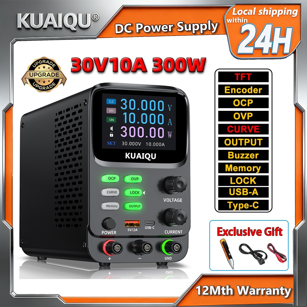 KUAIQU Atualização Fonte De Alimentação DC Ajustável 30V 10A 300W Bancada De Laboratório Codificador De Regulada OCP OVP