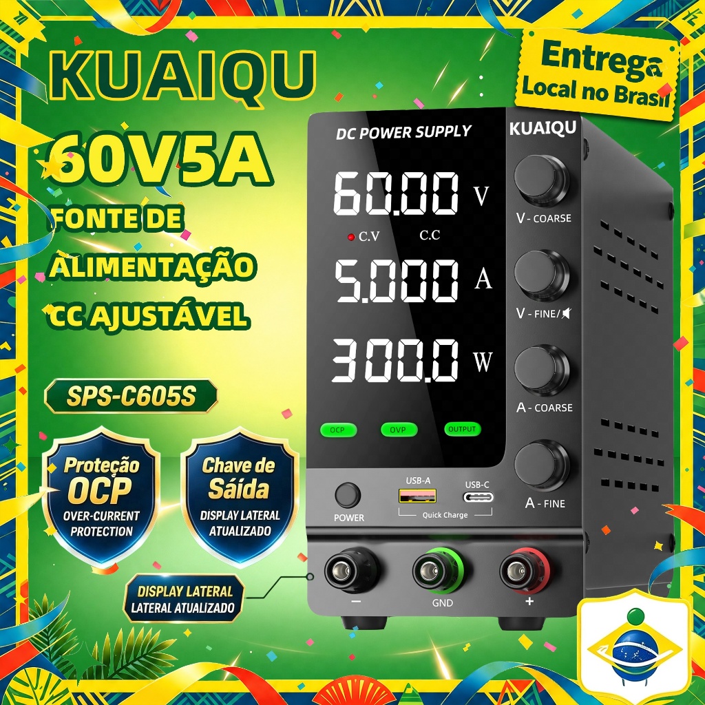 KUAIQU 2024 Mais Novo OCP OVP DC Fonte De Alimentação De Laboratório Ajustável 60V 5A 30V 10A Interruptor De Saída USB-A