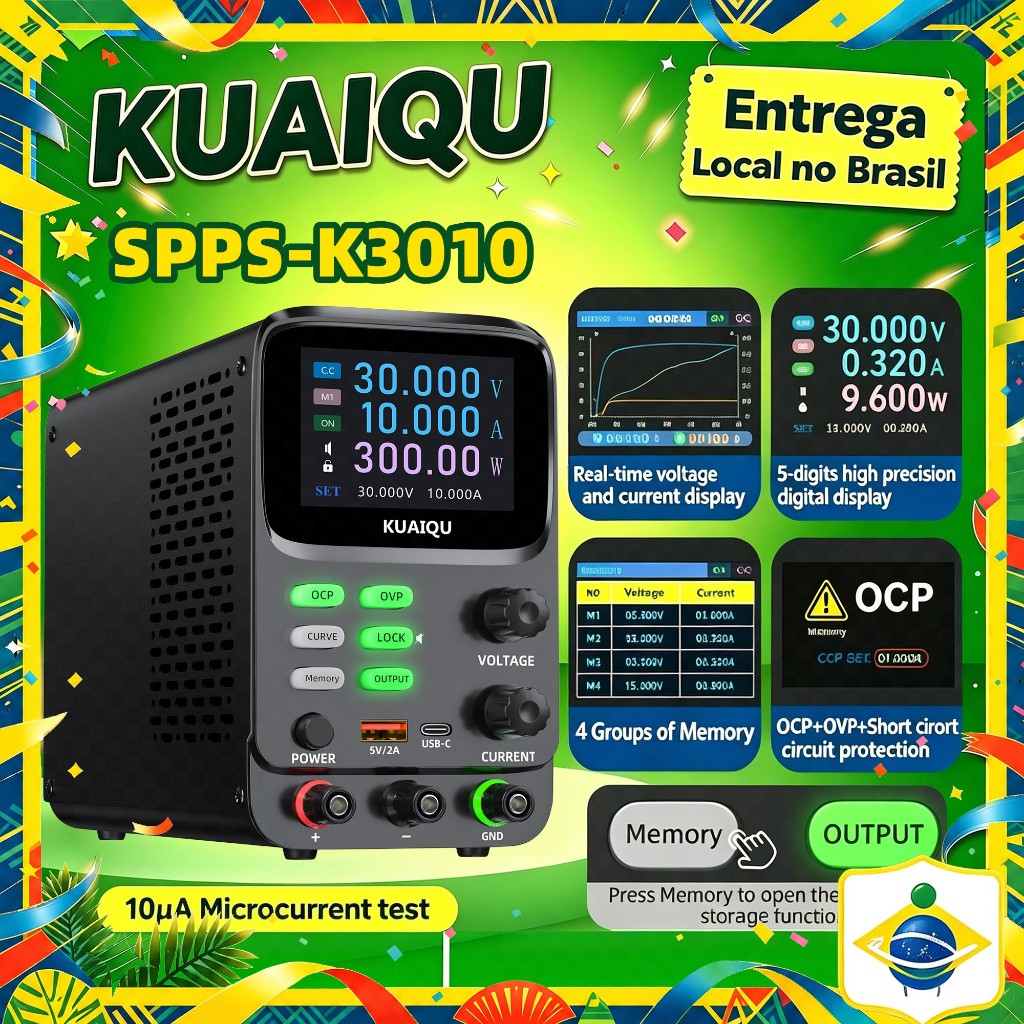 Fonte de Alimentação SPPS-K3010 30V 5A 10A 300W Digital Ajustável Precisão Profissional Bancada 5 dígitos digitais