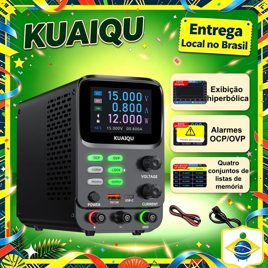 Fonte De Alimentação DC Variável 30V 10A , 300W Display TFT De 5 Dígitos 0.01mA 0.1mV De Bancada De Curva Dupla OCP/OVP