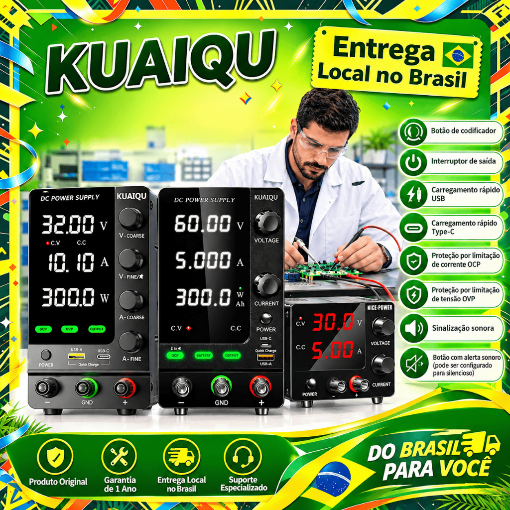 Fonte De Alimentação DC KUAIQU Variável 30V 10A De Bancada Regulada Com Comutação Ajustável Interruptor De Saída Display
