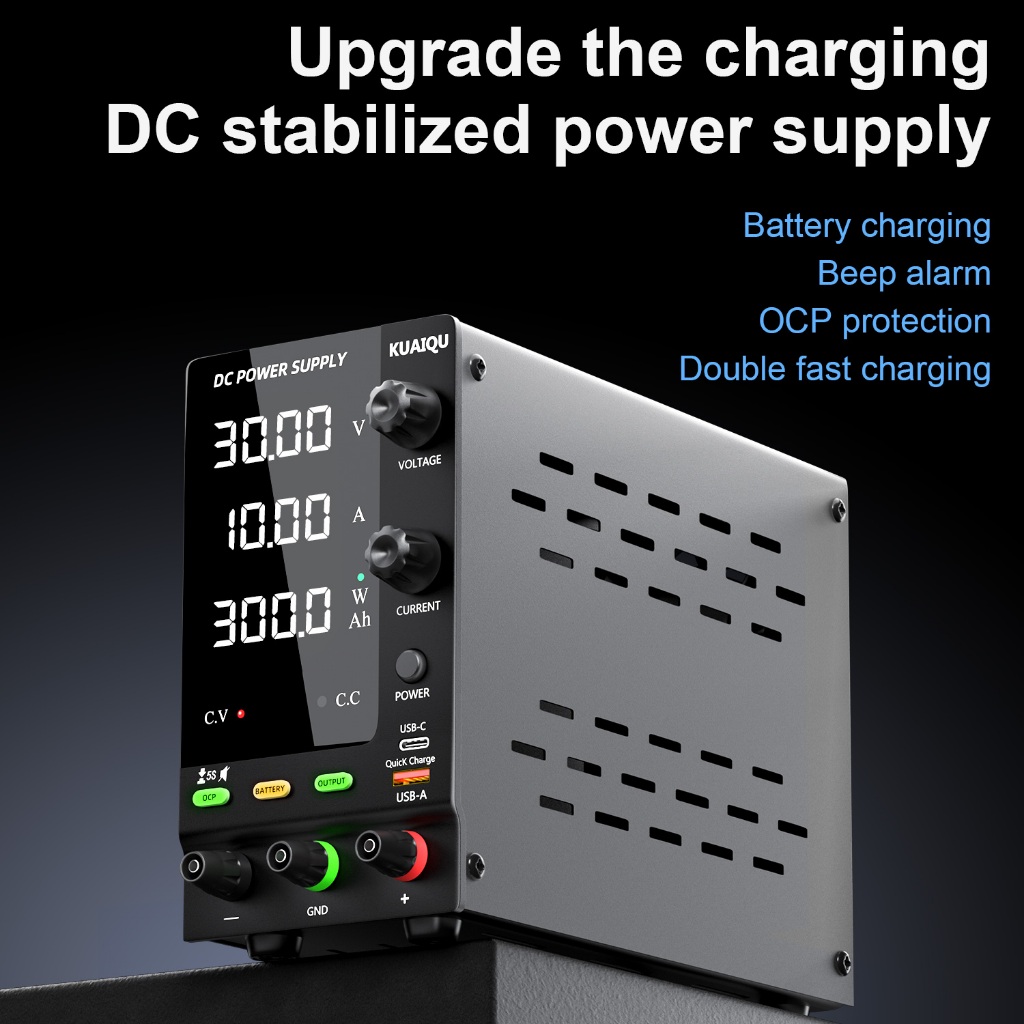 Fonte De Alimentação KUAIQU DC Variável 30V 10A , Codificador 300W Ajustável 6V 12V 24V LiFePO4 Íon De Lítio etc . Inter