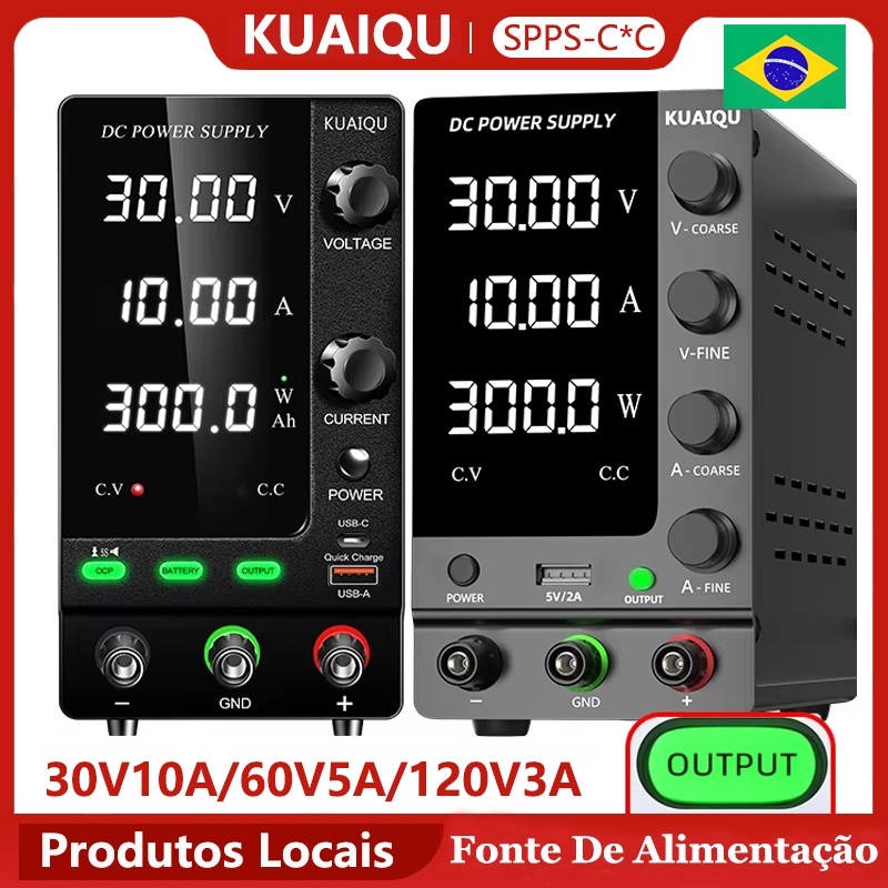 Fonte de bancada ajustável 30v 10a 300w KUAIQU Fonte para carregar bateria Fonte cc 0‑30v 0‑10a ajustável