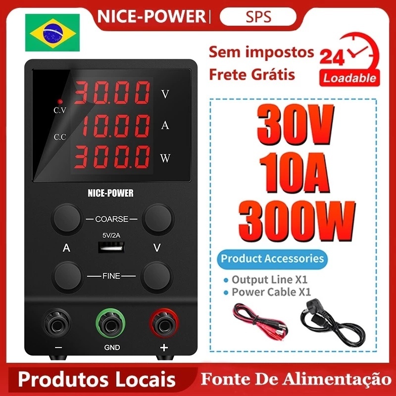 Fonte de Bancada SPS3010 30V 10A 300W 60V 5A  Regulador de comutação variável de alta precisão com exibição de 4 dígito