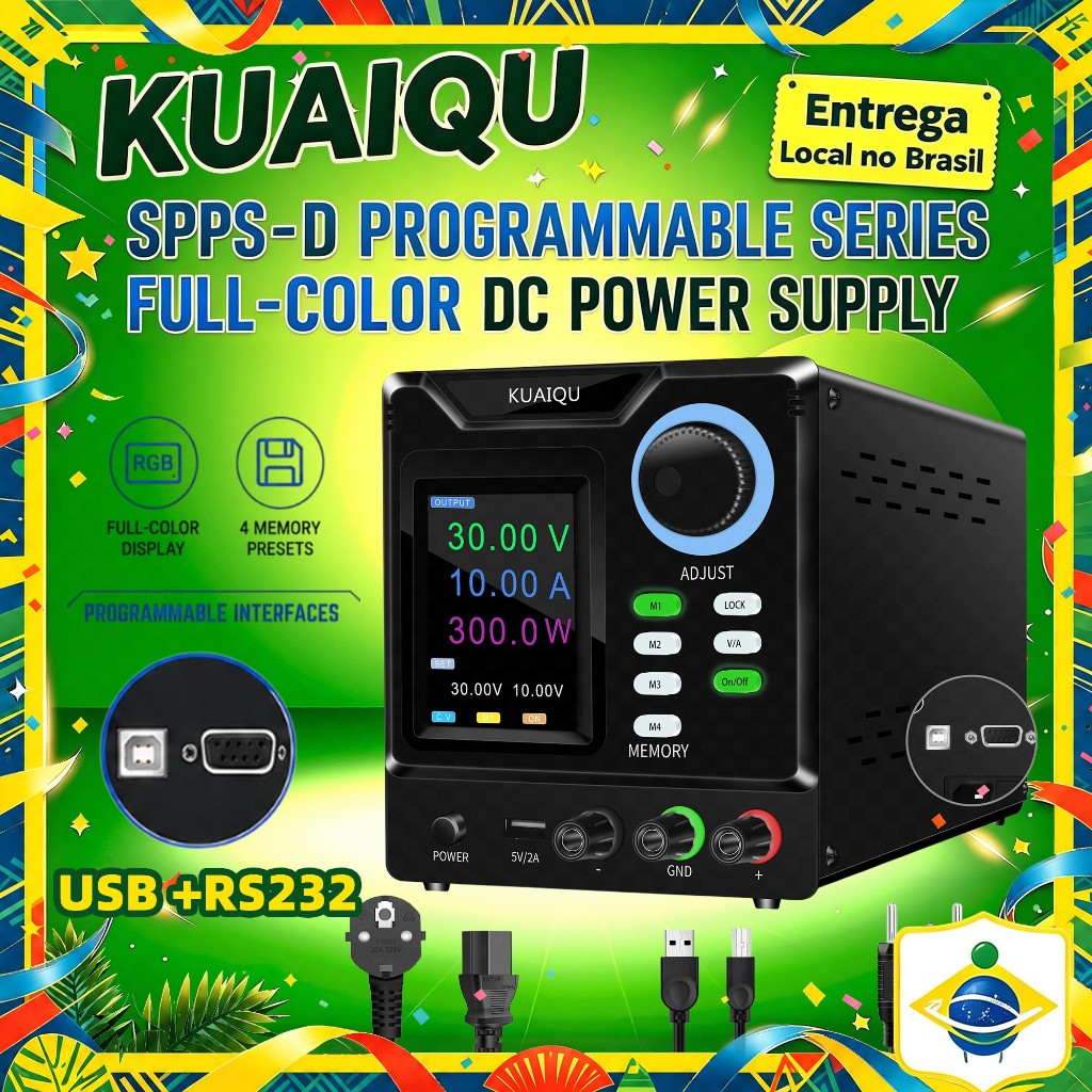 Fonte de Alimentação KUAIQU DC com comunicação RS232 programável 30V 10A 300W Colorido Display Digital LCD
