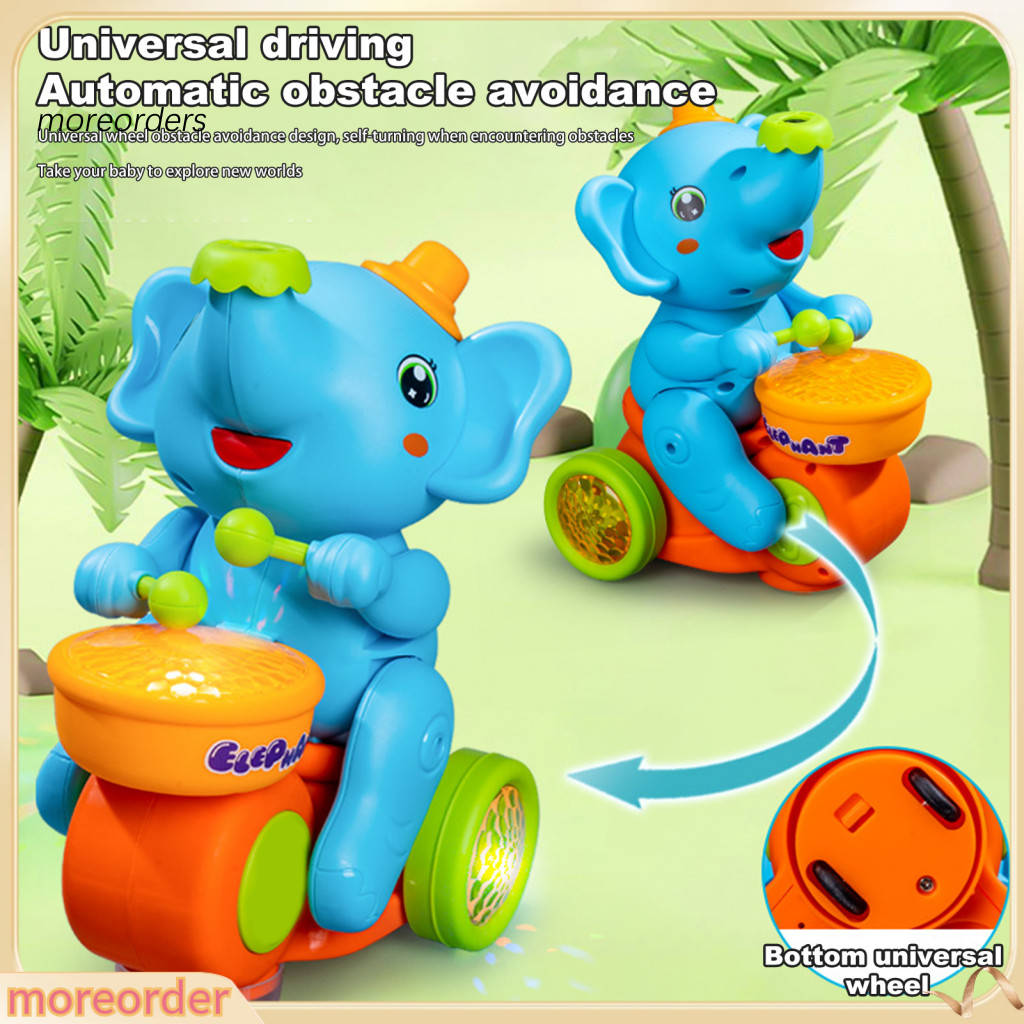 Baby Drumming Elephant Car Toy with Music Lights Blowing Ball – Early Educational Crawling Musical Animal Vehicle for