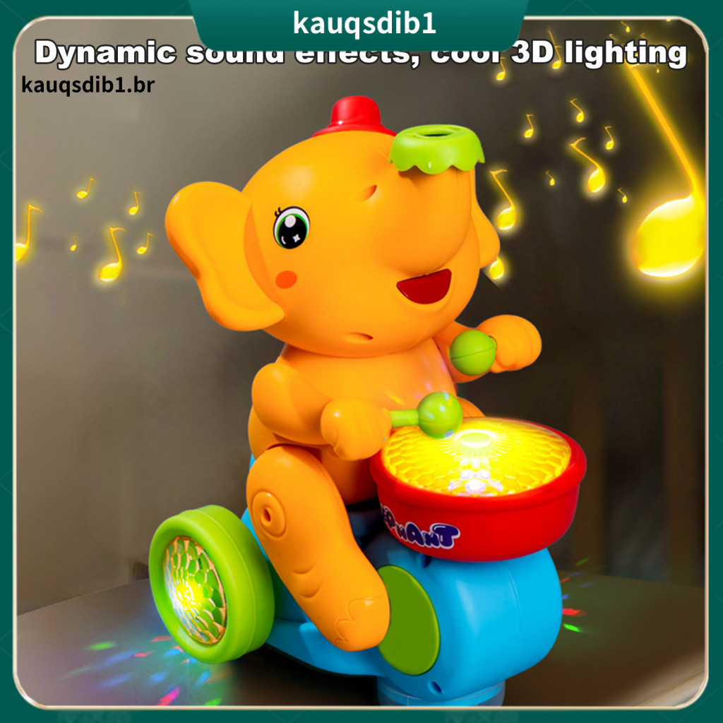 Elephant Percussion Toy Floating Ball Baby Drumming Car with Music Lights Blowing – Early Educational Crawling for Inf