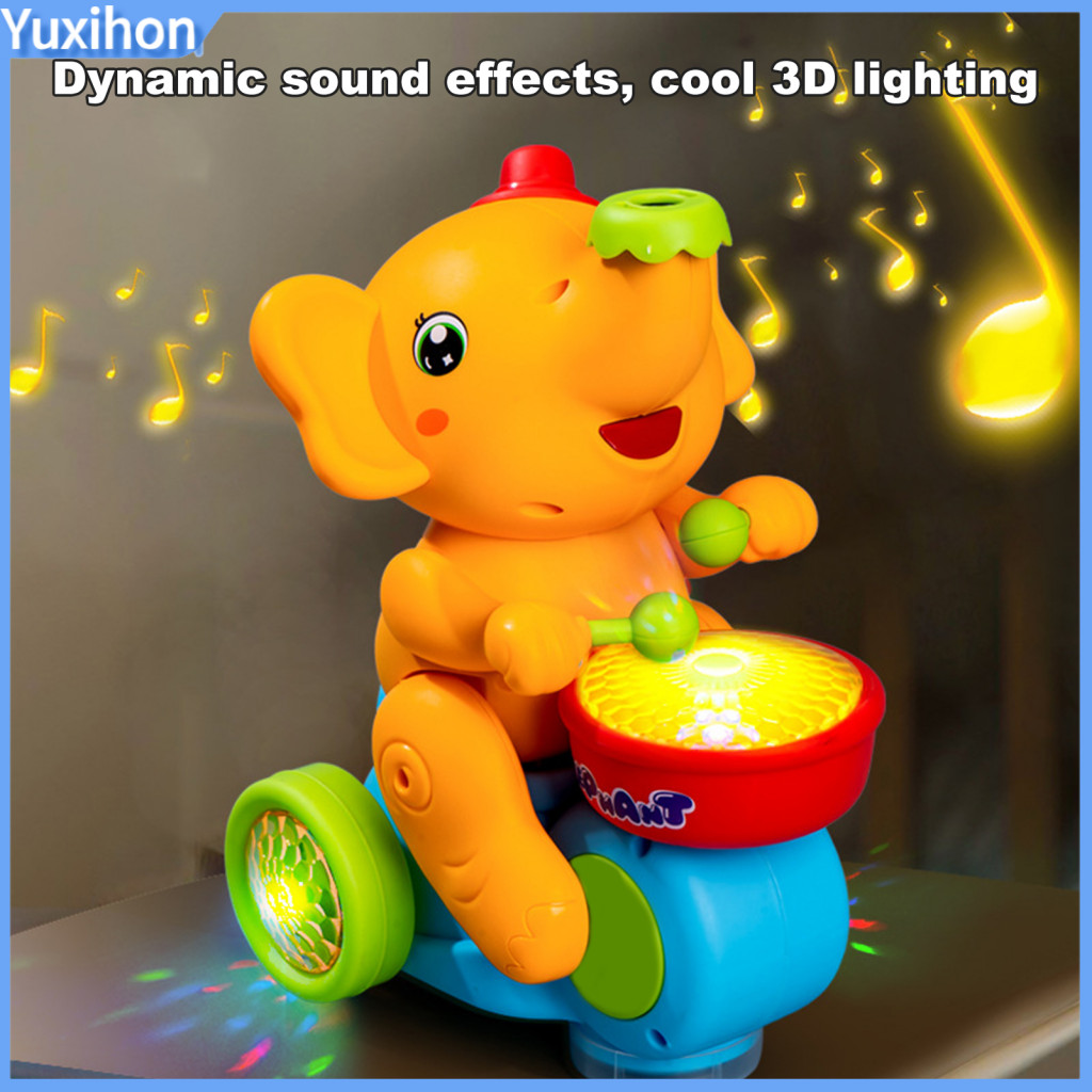 Floating Ball Elephant Toy Musical Baby Drumming Car with Music Lights Blowing – Early Educational Crawling for Infant
