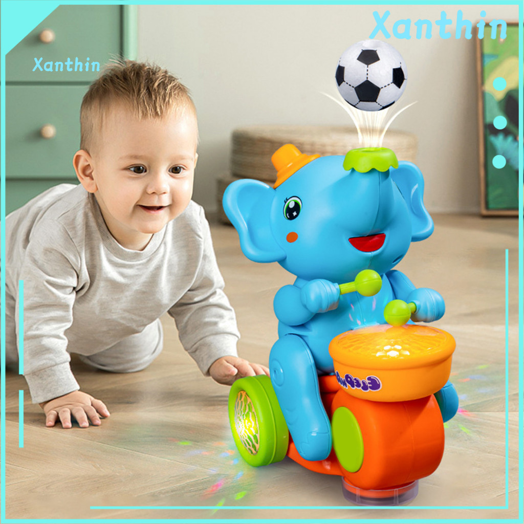 Percussion Elephant Toy Drumming Baby Car with Music Lights Blowing Ball – Early Educational Crawling for Infants for
