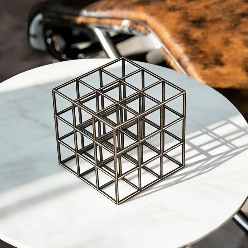 Modern minimalist geometric square ornament, hollow cube, creative model home desktop iron art decoration