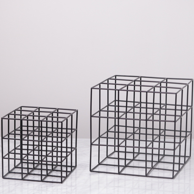 Modern minimalist geometric hollow-out decorative piece, iron art square soft decoration, three-dimensional frame for mo