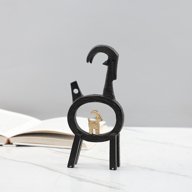 NADK Modern minimalist abstract cast iron lamb animal sculpture ornament for living room, bedroom, entryway, TV cabinet,