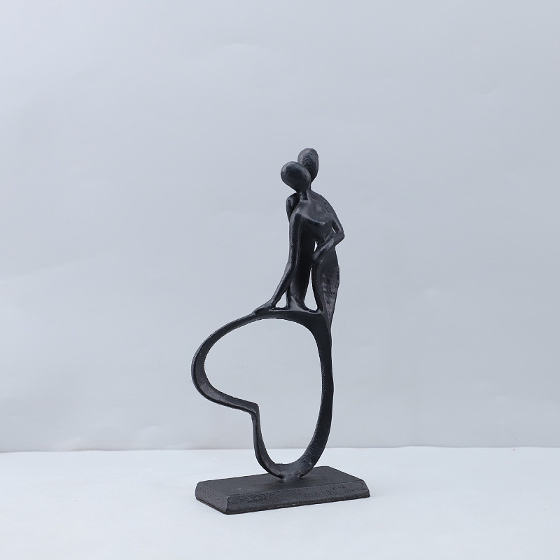 0PXL Modern minimalist abstract cast iron love-themed couple figurines, decorative pieces for living rooms, bedrooms, ha