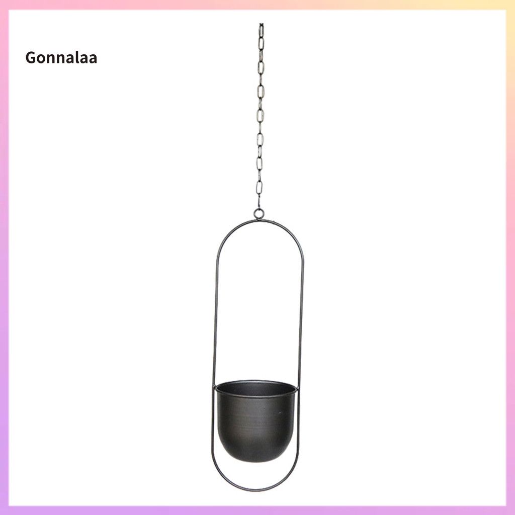 Modern Geometric Iron Hanging Planter with Chain – Stylish Wall Ceiling Flowerpot Holder for Indoor Outdoor Houseplant
