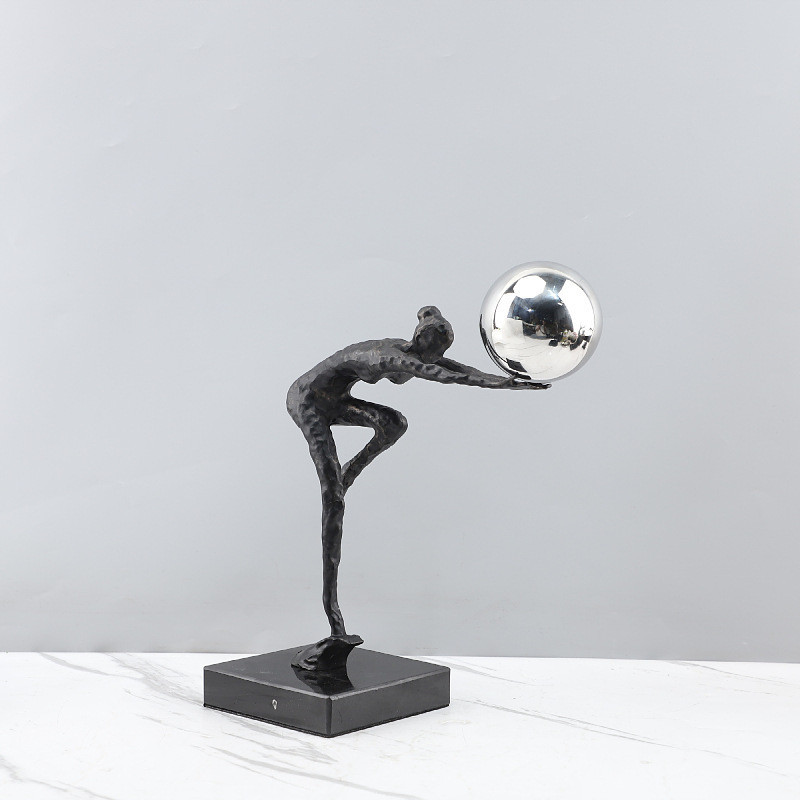 DY4I Modern minimalist abstract cast iron gymnast figurine, decorative piece for entryway, bedroom, living room, or TV c