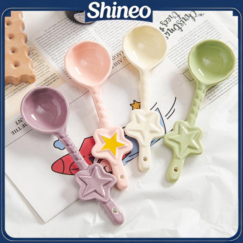 SHINE Colher Em Forma De Estrela De Cerâmica Torcida Bonito Cabo Longo Creme Design De Agitação De Café BR