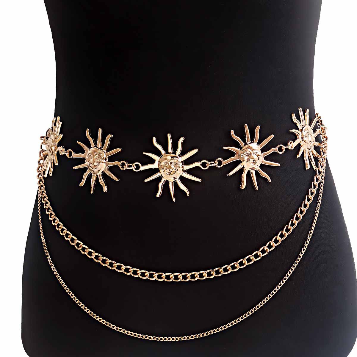 Corrente De Cintura Punk Gótica Lua Sol Em Camadas Para Mulheres Moda Corpo Joia Acessório