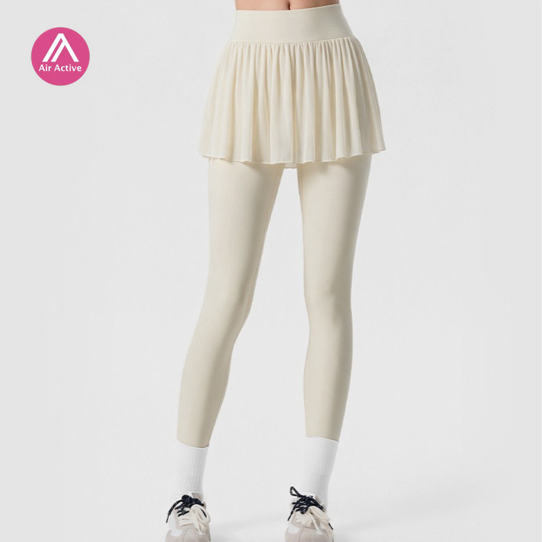 Saia Plissada AirActive Com Shorts Embutidos Skort Cintura Alta Malha De Controle De Barriga Respirável Ioga Pilates Aca