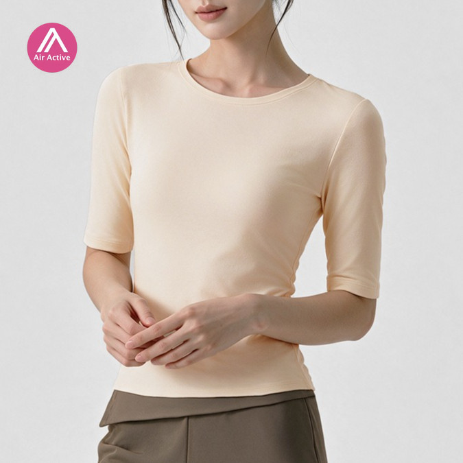 AirActive Slim Fit Crop Top Camiseta Manga Curta Gola Redonda Pilates Gym Workout