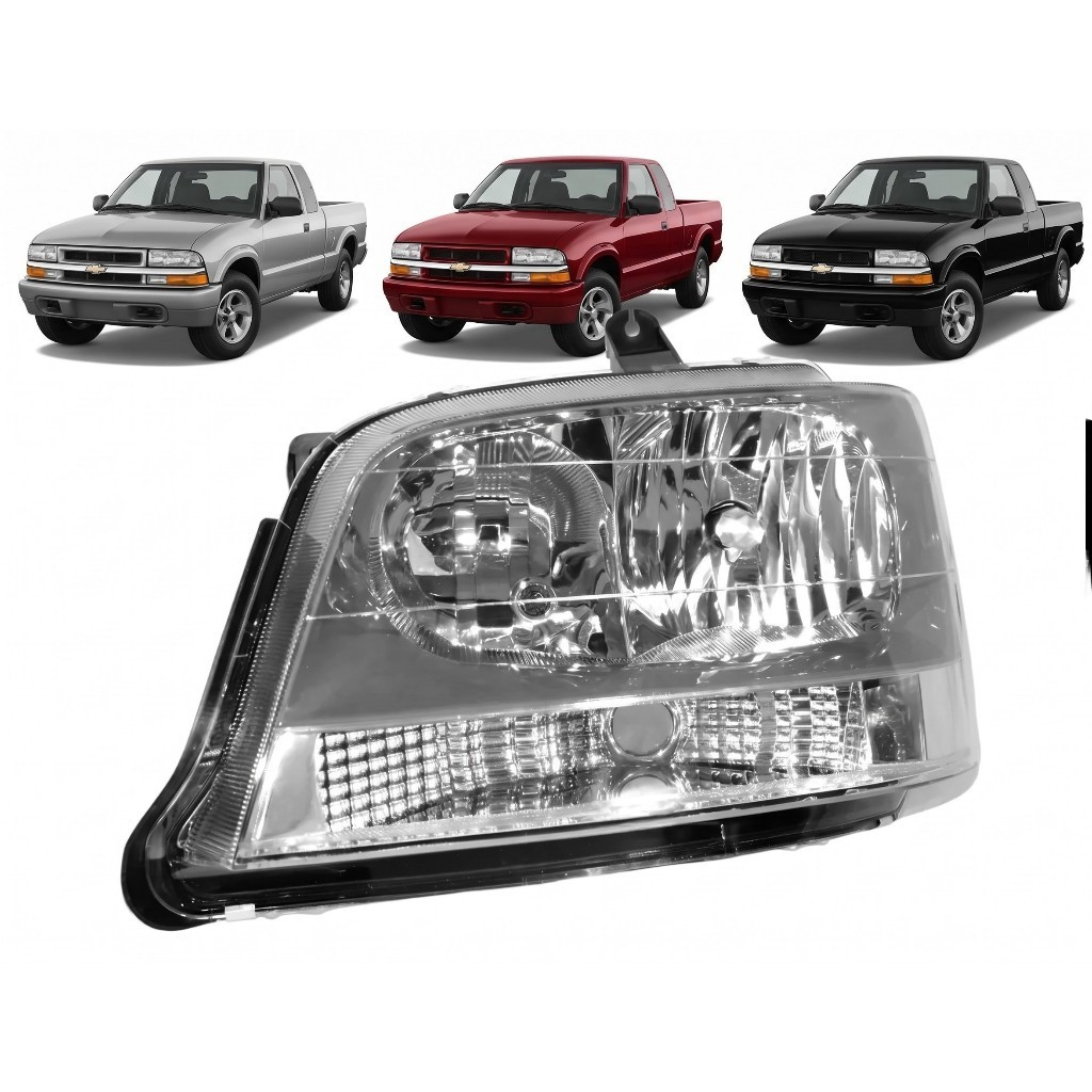 Farol S10 Blazer 2001 2002 2003 2004 2005 2006 2007 2008 2009 2010 2011 Cinza Lado Esquerdo