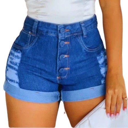 Short Jeans Feminino Soft Bermuda Cintura Alta Barra Dobrada Empina Bumbum,  Best Brazil
