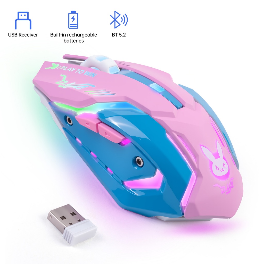 Mouse para jogos sem fio RGB Dual Mode 2.4G Bluetooth 7 teclas silencioso recarregável tipo C luz respiratória para PC