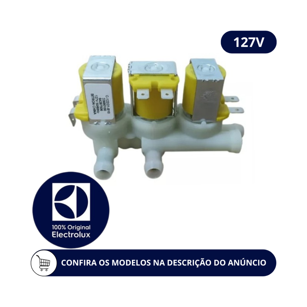 VÁLVULA TRIPLA DE ENTRADA DE ÁGUA LAVADORA 127V ELECTROLUX ORIGINAL - LA15F - LEC12 - 64287506