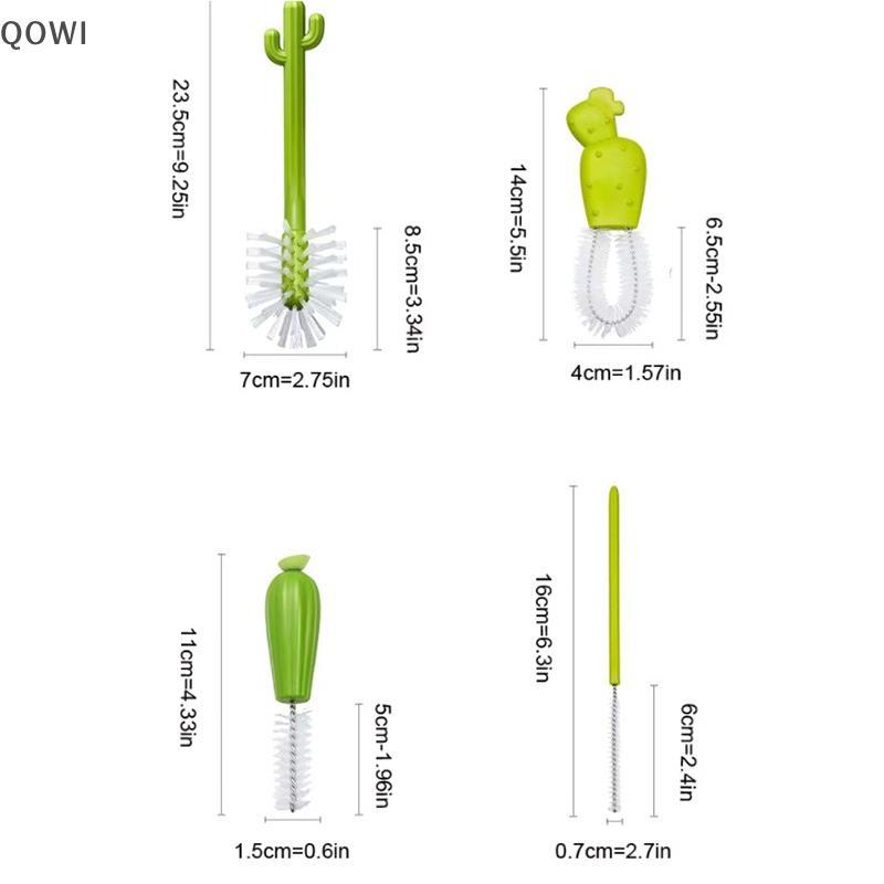 qo 4 Pçs Conjunto De Limpeza De Escova De Garrafa Dos Desenhos Animados Cactus Kit De Bebê Cabo Longo Limpador Água Casa