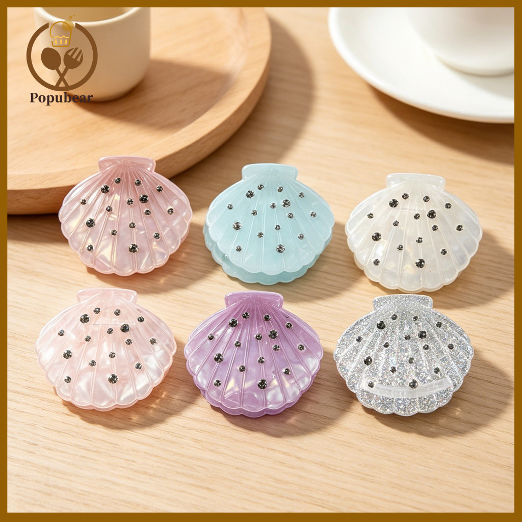 Shell Shape Hair Clip Rhinestone Claw Anti-slip Strong Grip Acrylic Small Stylish Accessory for Women and Girls Perfect