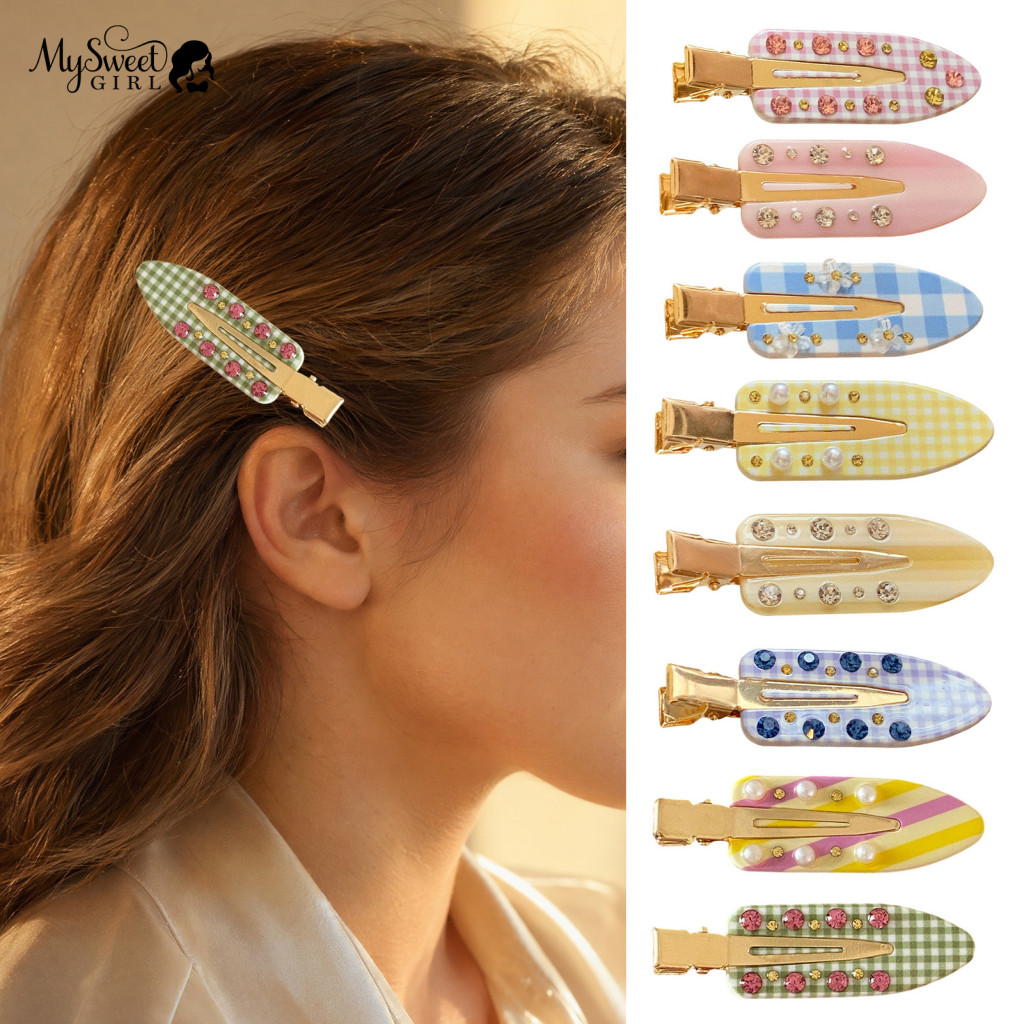 Rhinestones Inlay Hair Clip Durable Acrylic Acetate Hairpin with Smooth Elastic Clasp for Bangs and Broken – for Women