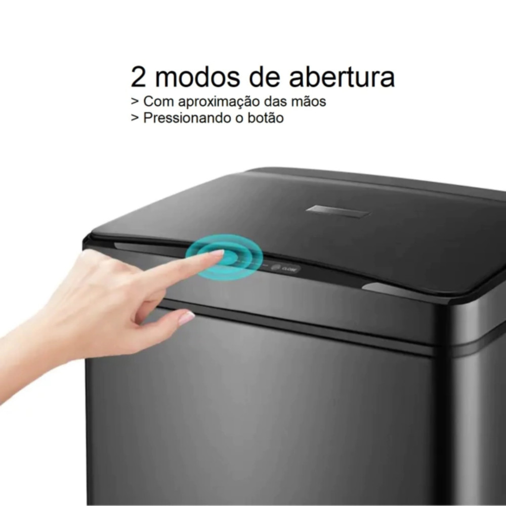 Lixeira Automática Retangular 50L Sensor Em Aço Preto Branca Inox Moderna Prática Cozinha Banheiro .