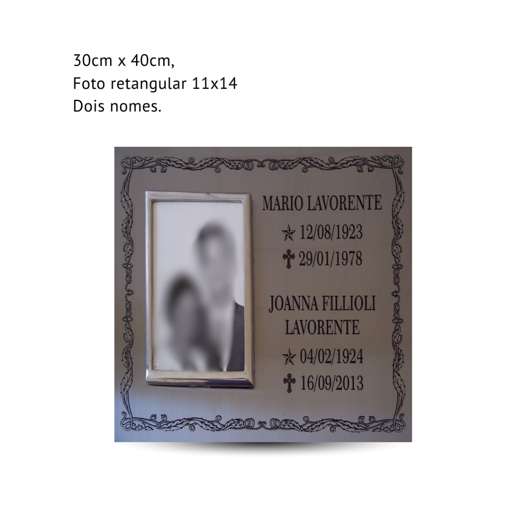 PLACAS PARA JAZIGO,TUMULO-PLACA EM INOX 30X40 COM FOTO PORCELANA RETANGULAR 11X14 E MOLDURA LISA