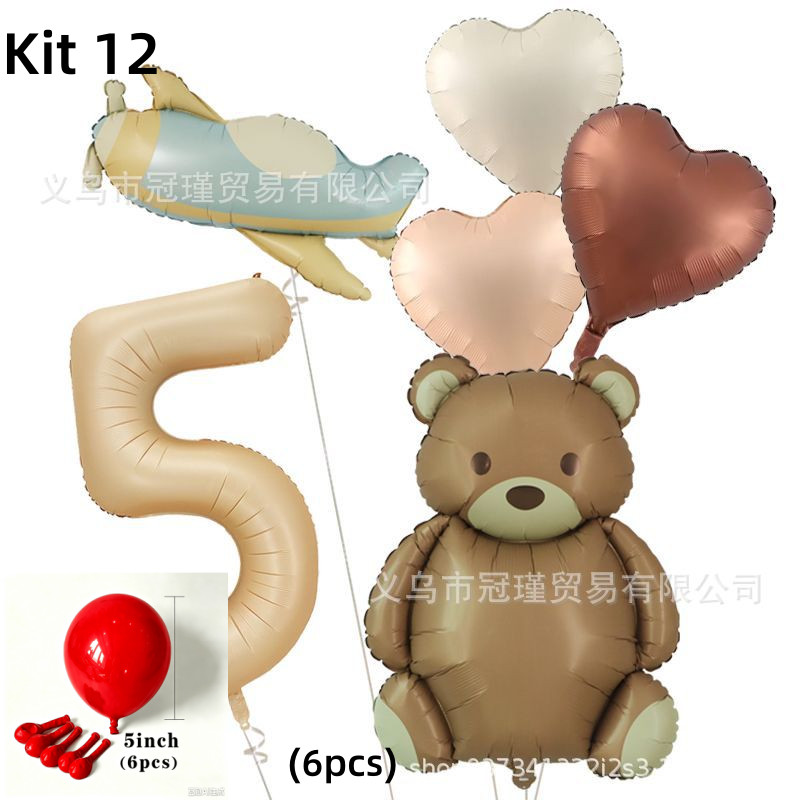 Balões Foil Número Caramelo 12pcs Matte Urso Avião Coração Set Aniversário Infantil Festa Painel Decoração Atacado
