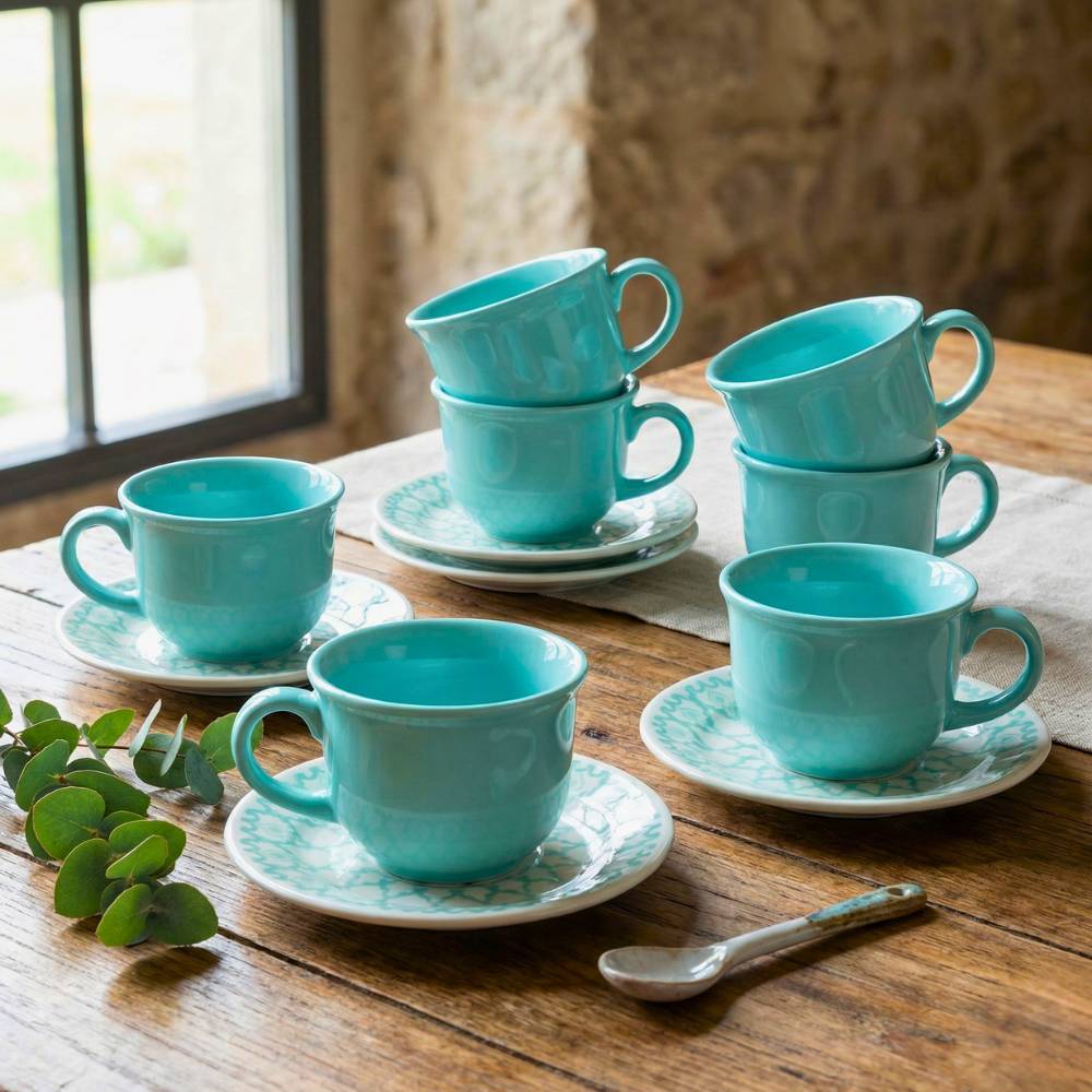 Conjunto de Xícaras com Pires Café e Chá Biona Donna Mandala Cerâmica 12pçs 200ml