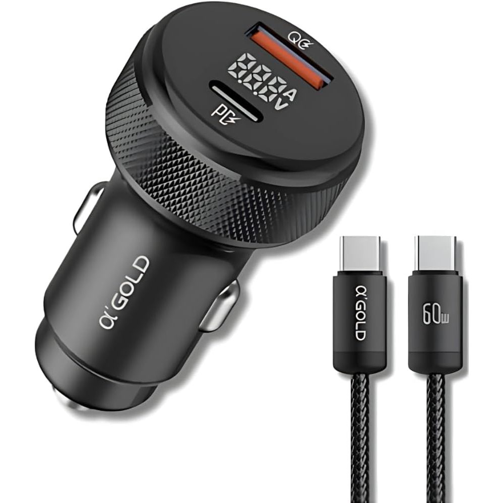 Carregador Veicular Turbo com 60W Entradas USB e Tipo C/ Iphone com ou sem Cabo Fonte Carro Automotivo