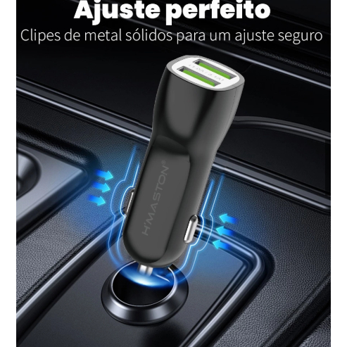 H'Maston CB-07 Carregador TURBO para Celular Veicular Carro Fonte 2 entradas USB