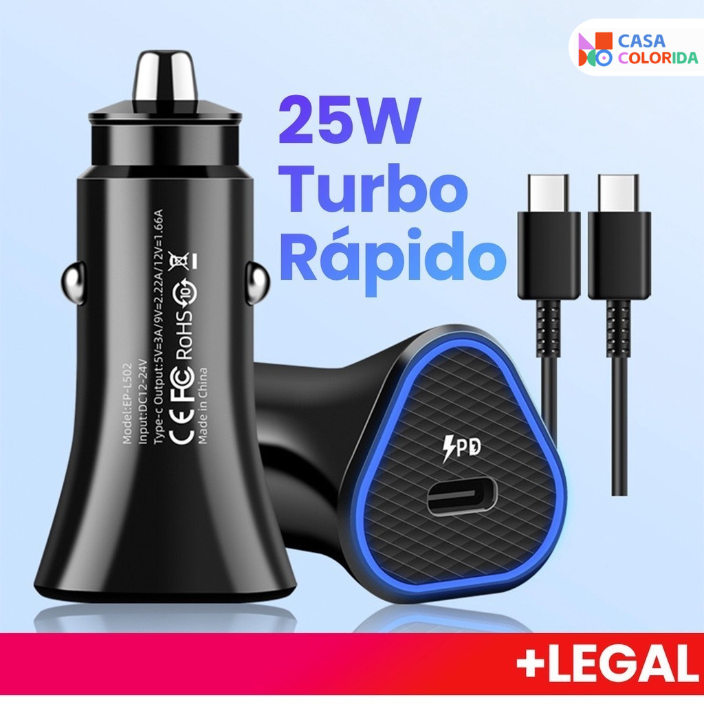 Carregador De Celular Fonte De Carro USB Fast Turbo Entradas 25W Carregamento Rápido