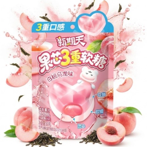 Bala de Gelatina Tripla Sabor Pêssego Branco & Chá Oolong 60g - Importado