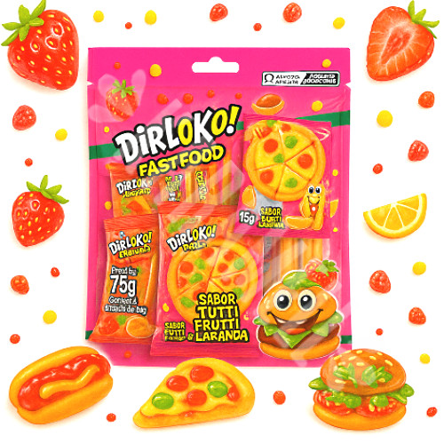 Balas Gelatina Dip Loko  Tutti Frutti & Laranja - Importado