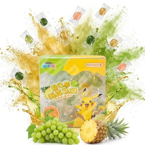 Bala Gelatina Pokémon Pikachu Descascável Sabor Abacaxi e Uva Verde 55g - Importado