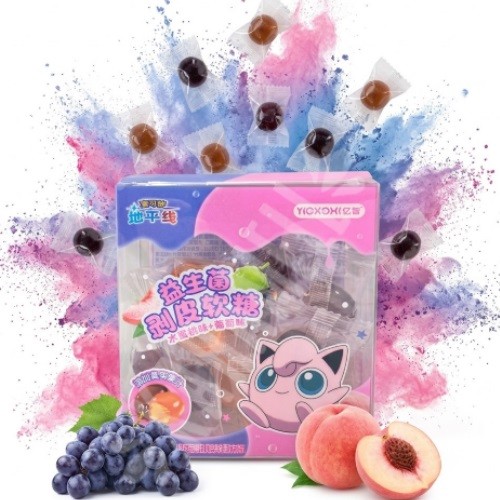 Bala Gelatina Pokémon Jigglypuff Descascável Sabor Pessego e Uva 55g - Importado