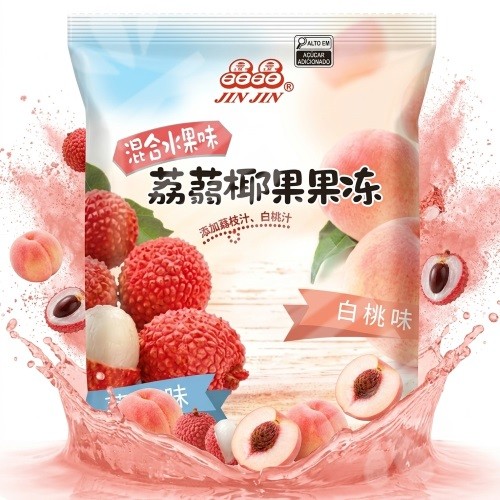 Gelatina Jin Jin Sabor Pêssego & Lichia 500g - Importado