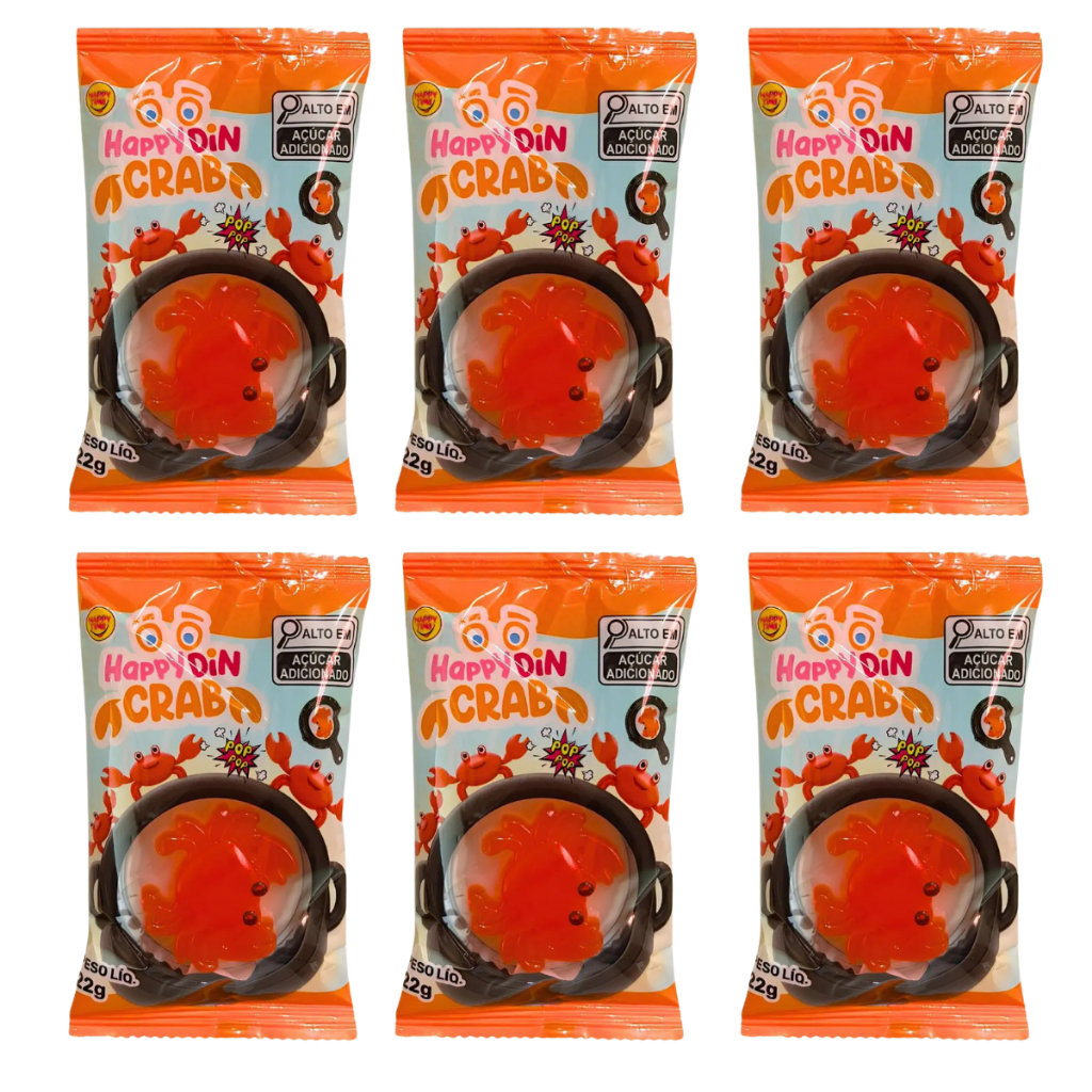 6 Bala De Gelatina Happy Din Crab Caranguejo Importado