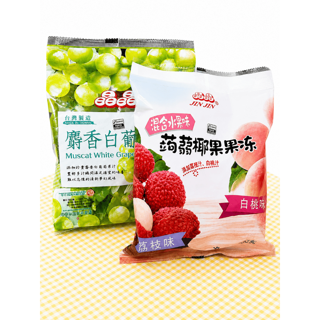 Gelatina Jelly de Uva Muscat, Pêssego e Lichia Jin Jin | Doce Asiático Importado