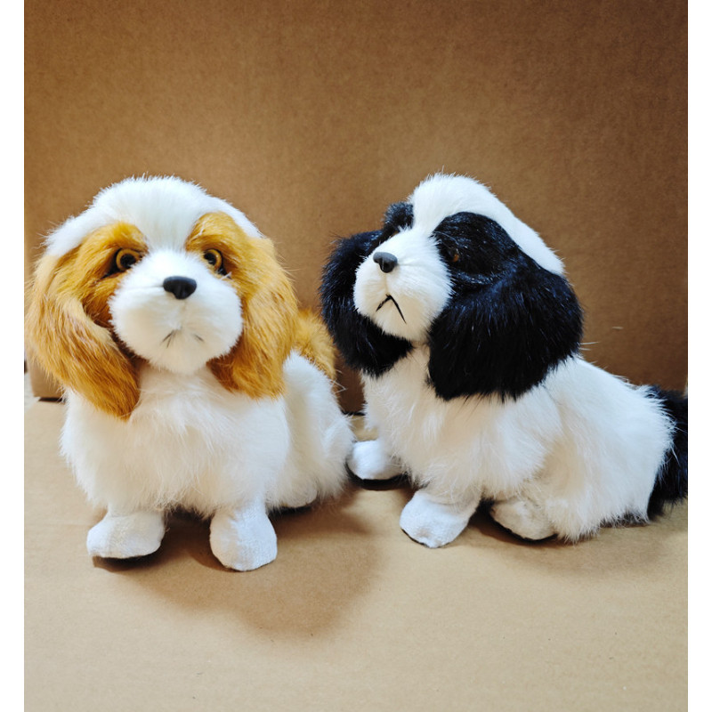 Simulação cão pêndulo cão bebê peça Jingba cão modelo Animal agachamento cão casa decoração de mesa coelho pele artesana