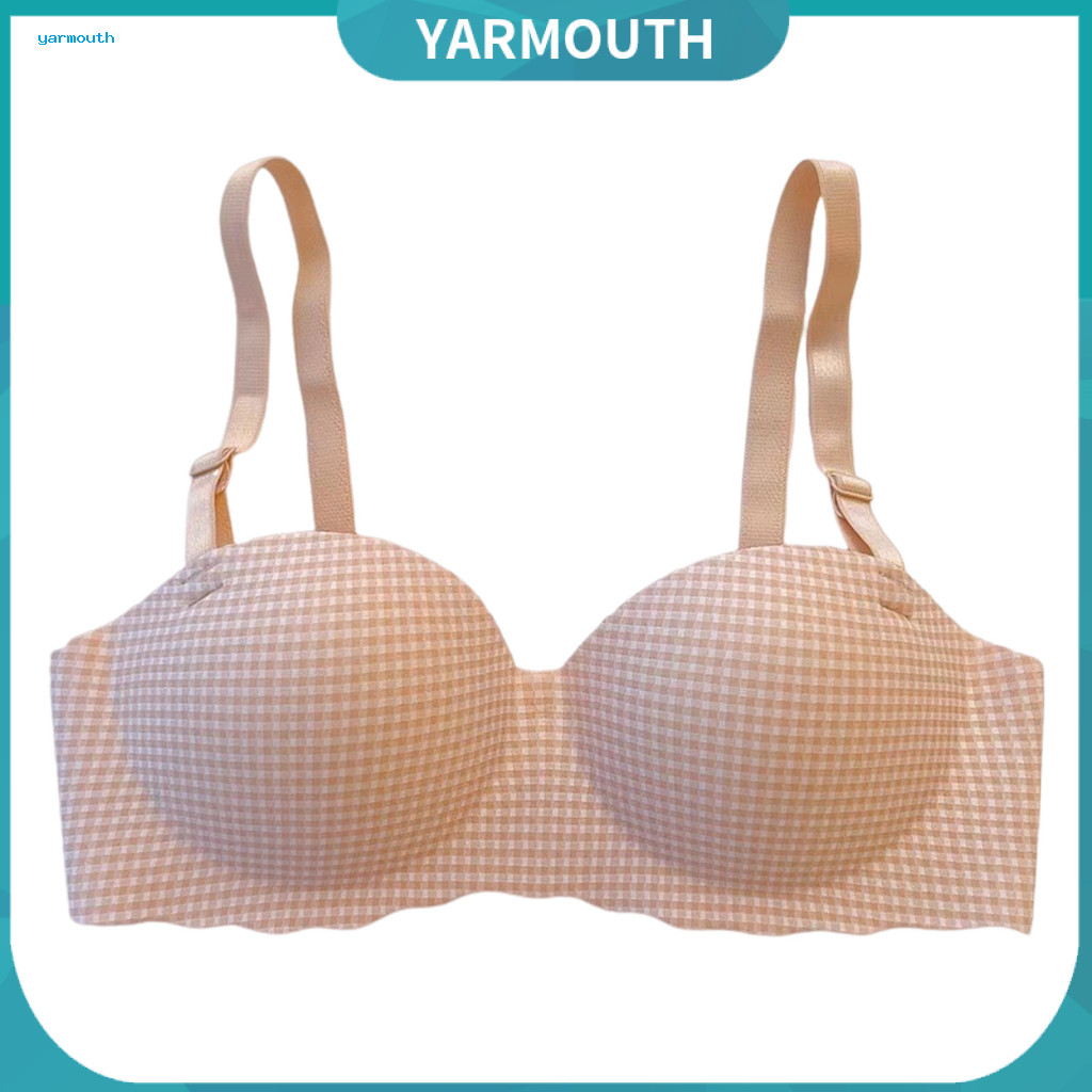 Women Wire-free Bra Comfortable Women’s Padded Moisture-wicking Push-up Sling Underwear with Plaid Print Support for A