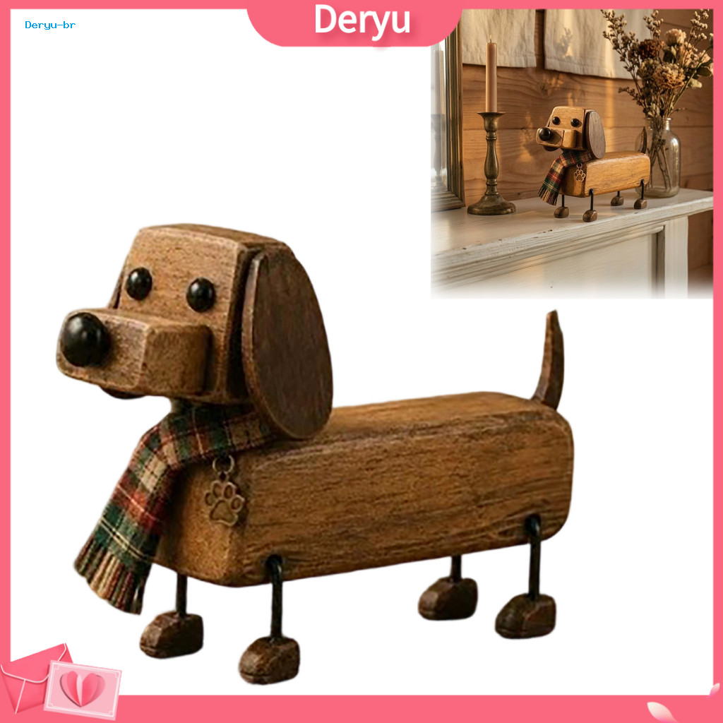 Dog Office Accessories Dachshund Statue Handcrafted Plaid Scarf Figurine with Paw Print Charm – Cute Retro Mini Deskto