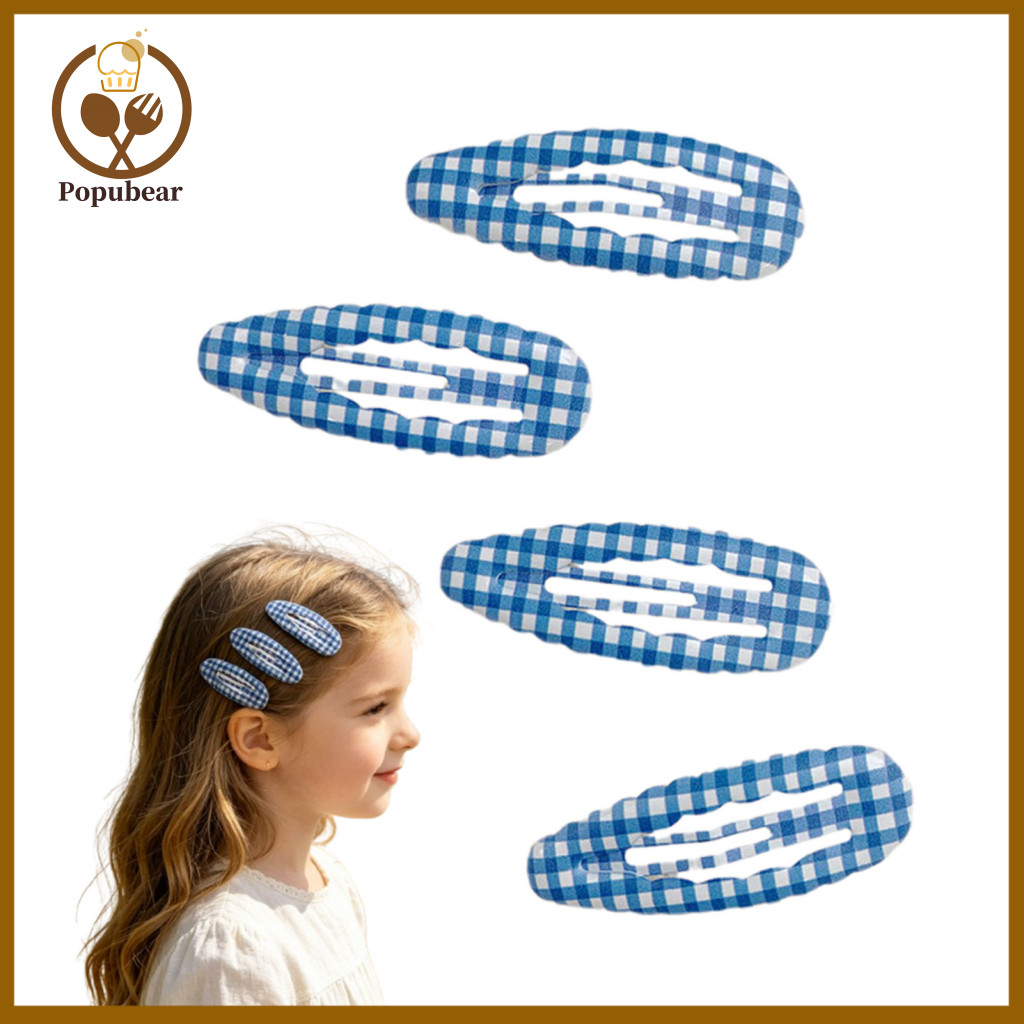 Invisible Hairpin 4pcs Girls Plaid Print Water Drop Hairpins Bb Clips Metal Edging Rust Resistant Side Bangs Hair Access